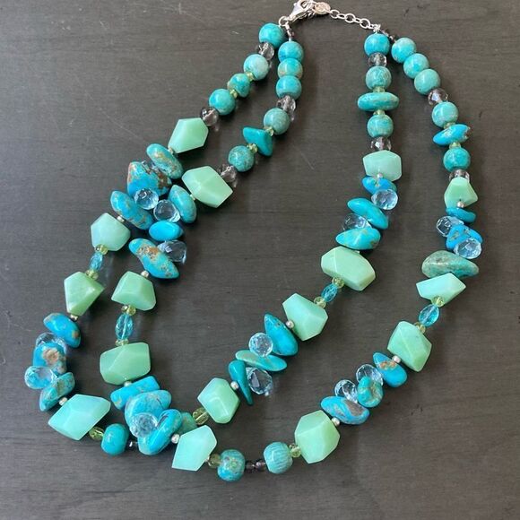 Barse Turquoise Stone Beaded Sterling Silver Statement Necklace - Picture 2 of 6